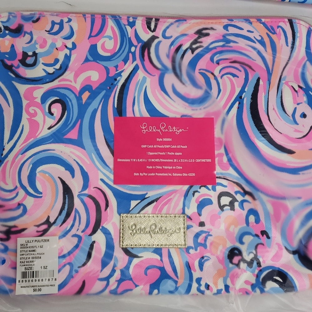 Lilly Pulitzer Catch All Zip Pouch Flamingoals - Picture 3 of 7